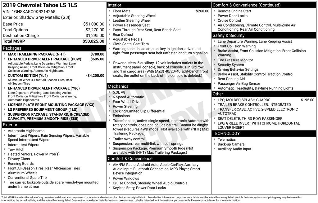 Used 2019 Chevrolet Tahoe LS w/ Max Trailering Package AWD/4WD image 5