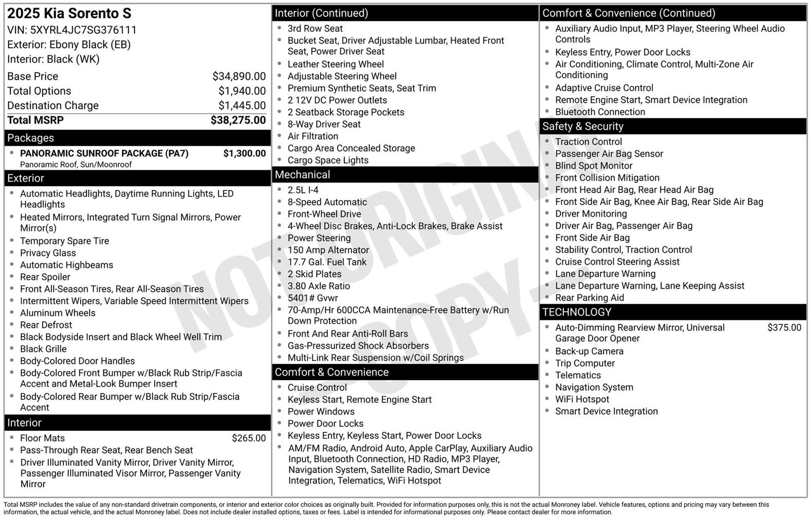 Used 2025 Kia Sorento S w/ Panoramic Sunroof Package image 3