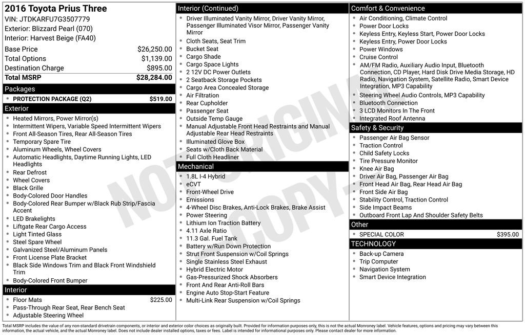 Used 2016 Toyota Prius Three w/ Protection Package FWD image 2