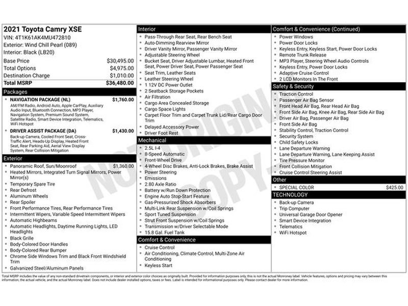 Used 2021 Toyota Camry XSE w/ Navigation Package image 7