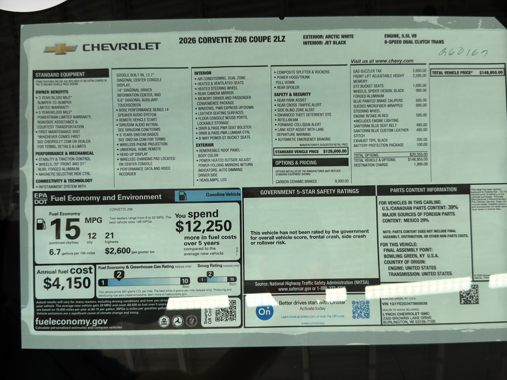 New 2026 Chevrolet Corvette Z06 w/ Battery Protection Package RWD image 38