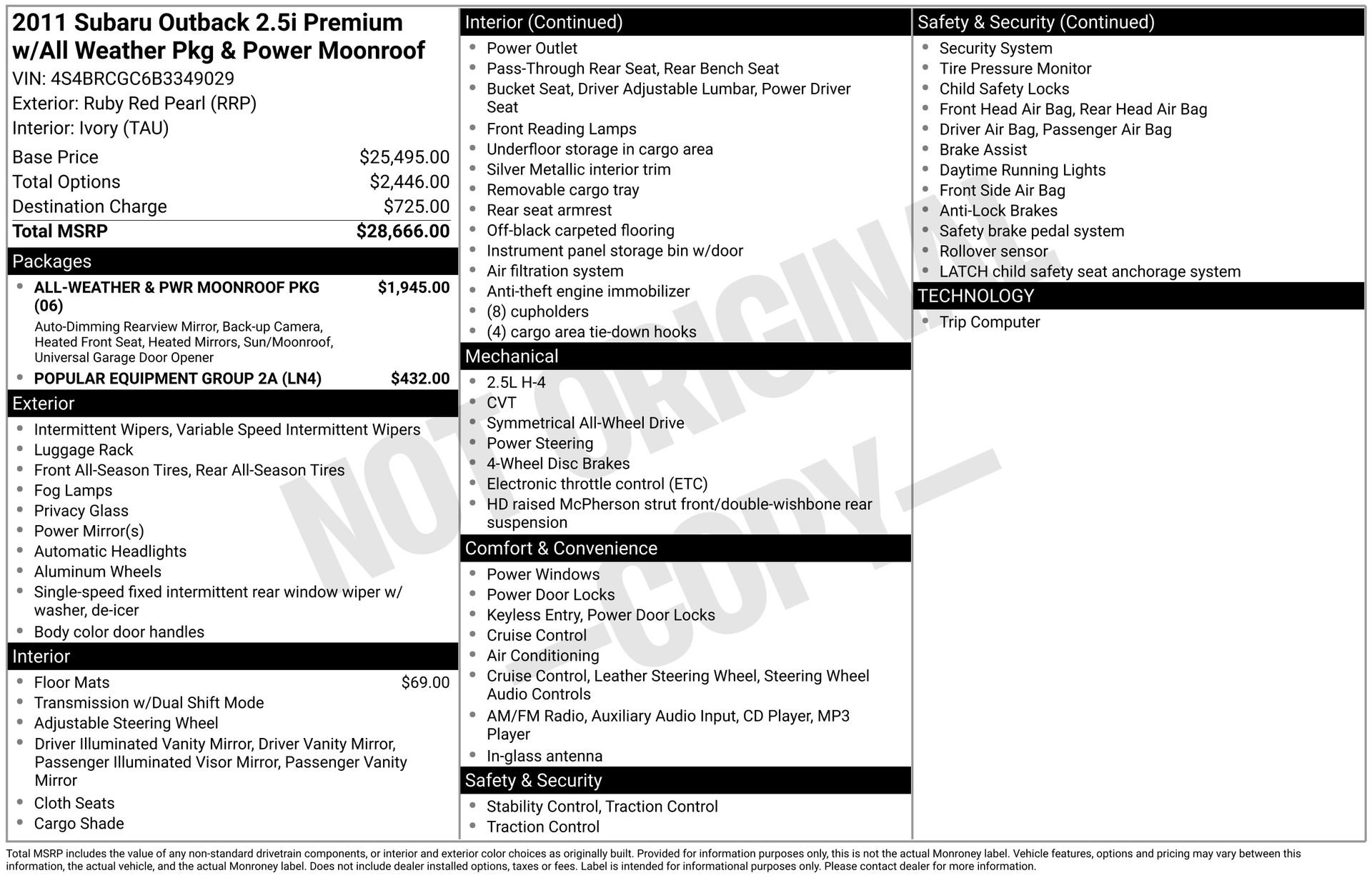 Used 2011 Subaru Outback 2.5i Premium image 5