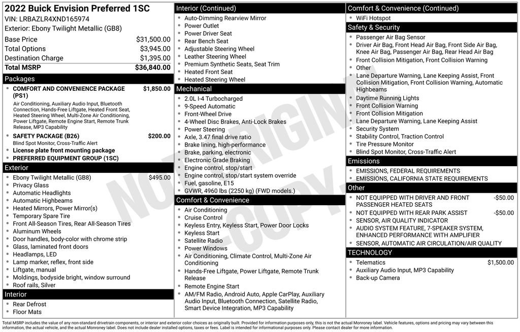 Certified 2022 Buick Envision Preferred image 16