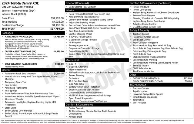 Used 2024 Toyota Camry XSE w/ Navigation Package FWD image 6