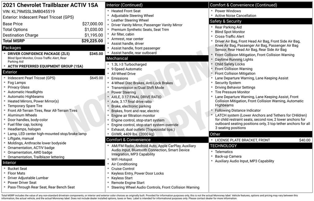 Used 2021 Chevrolet TrailBlazer ACTIV w/ Driver Confidence Package AWD/4WD image 17