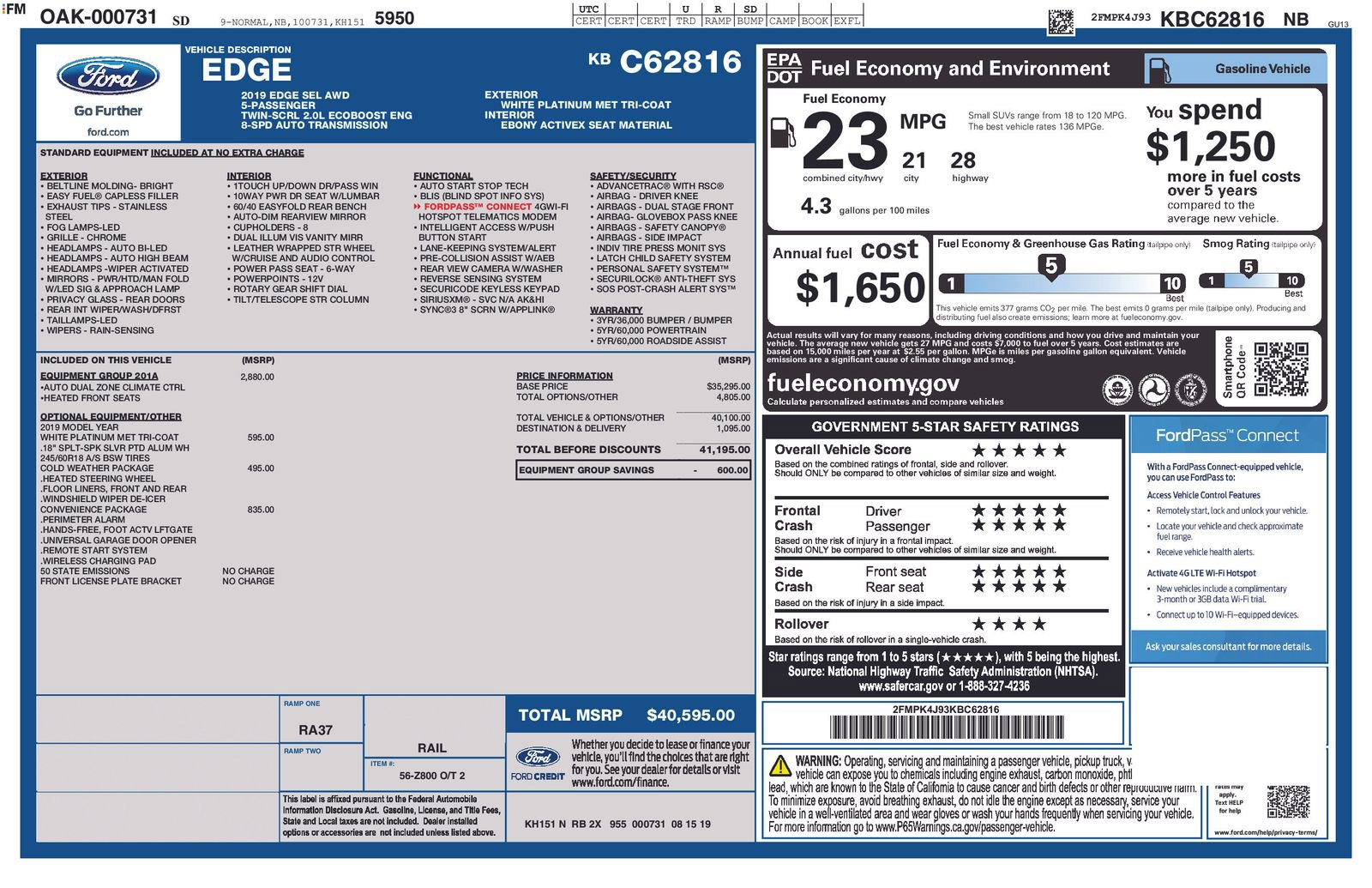 Used 2019 Ford Edge SEL w/ Equipment Group 201A AWD/4WD image 31