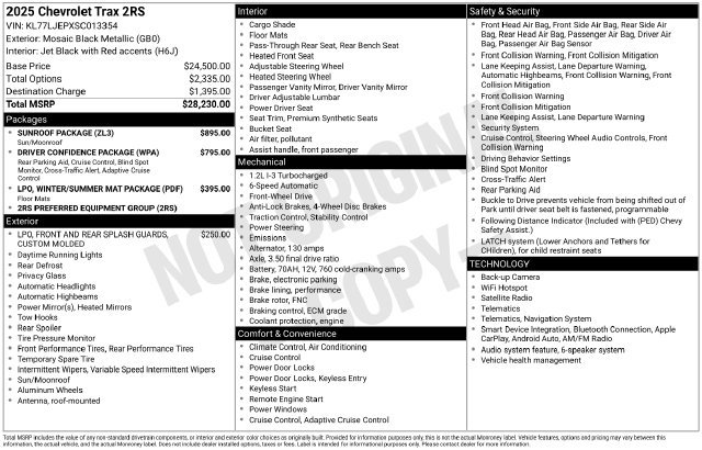 Used 2025 Chevrolet Trax RS w/ Sunroof Package FWD image 32