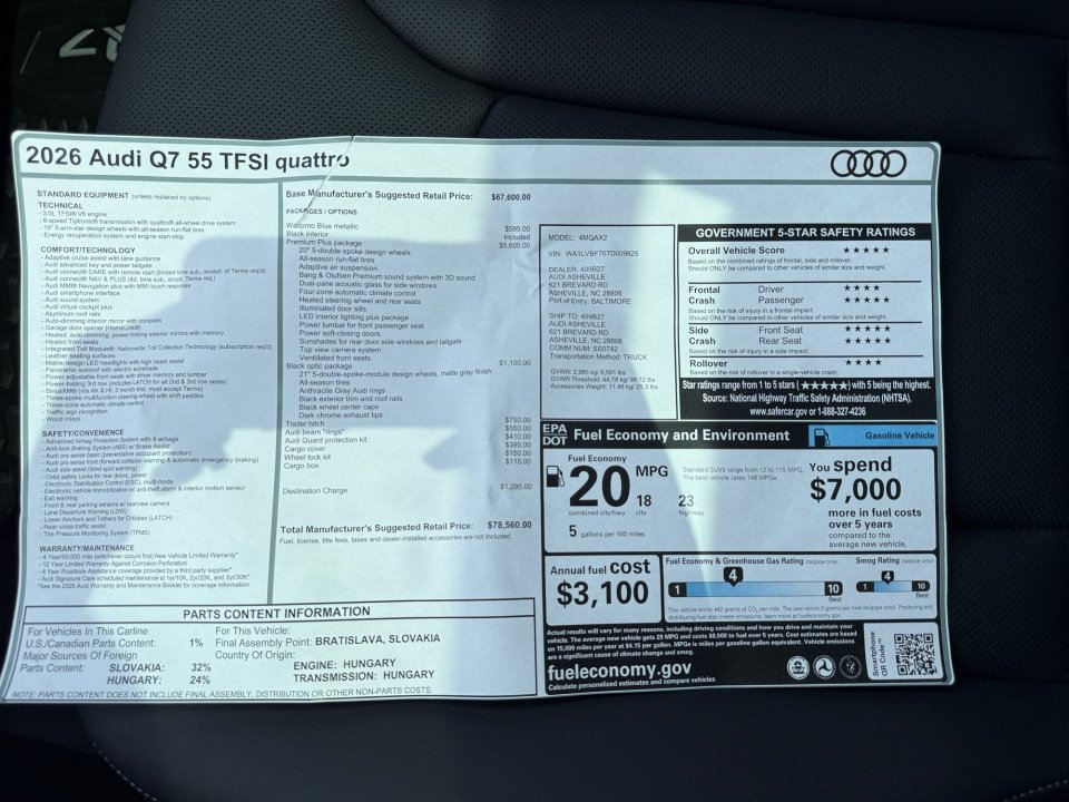 New 2026 Audi Q7 3.0T Premium Plus AWD/4WD image 33
