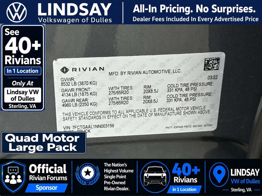 Used 2022 Rivian R1T Launch Edition AWD/4WD image 30