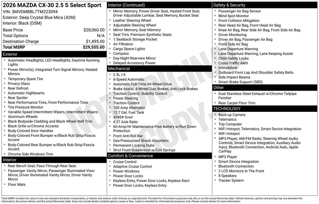 New 2026 MAZDA CX-30 AWD 2.5 S w/ Select Sport Pkg image 3