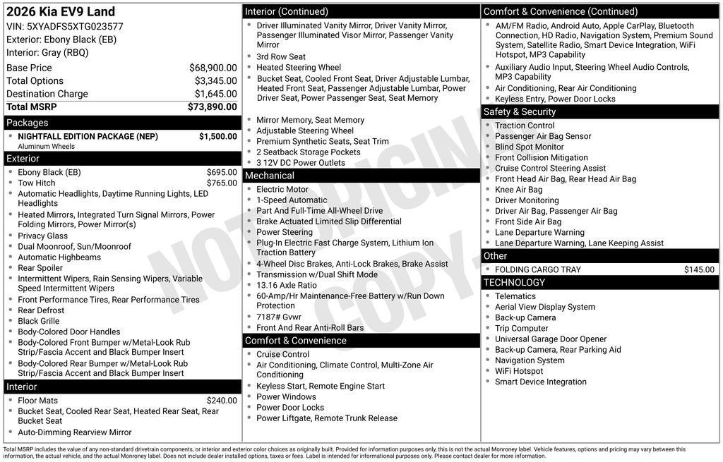 New 2026 Kia EV9 Land w/ Nightfall Edition Package AWD/4WD image 2