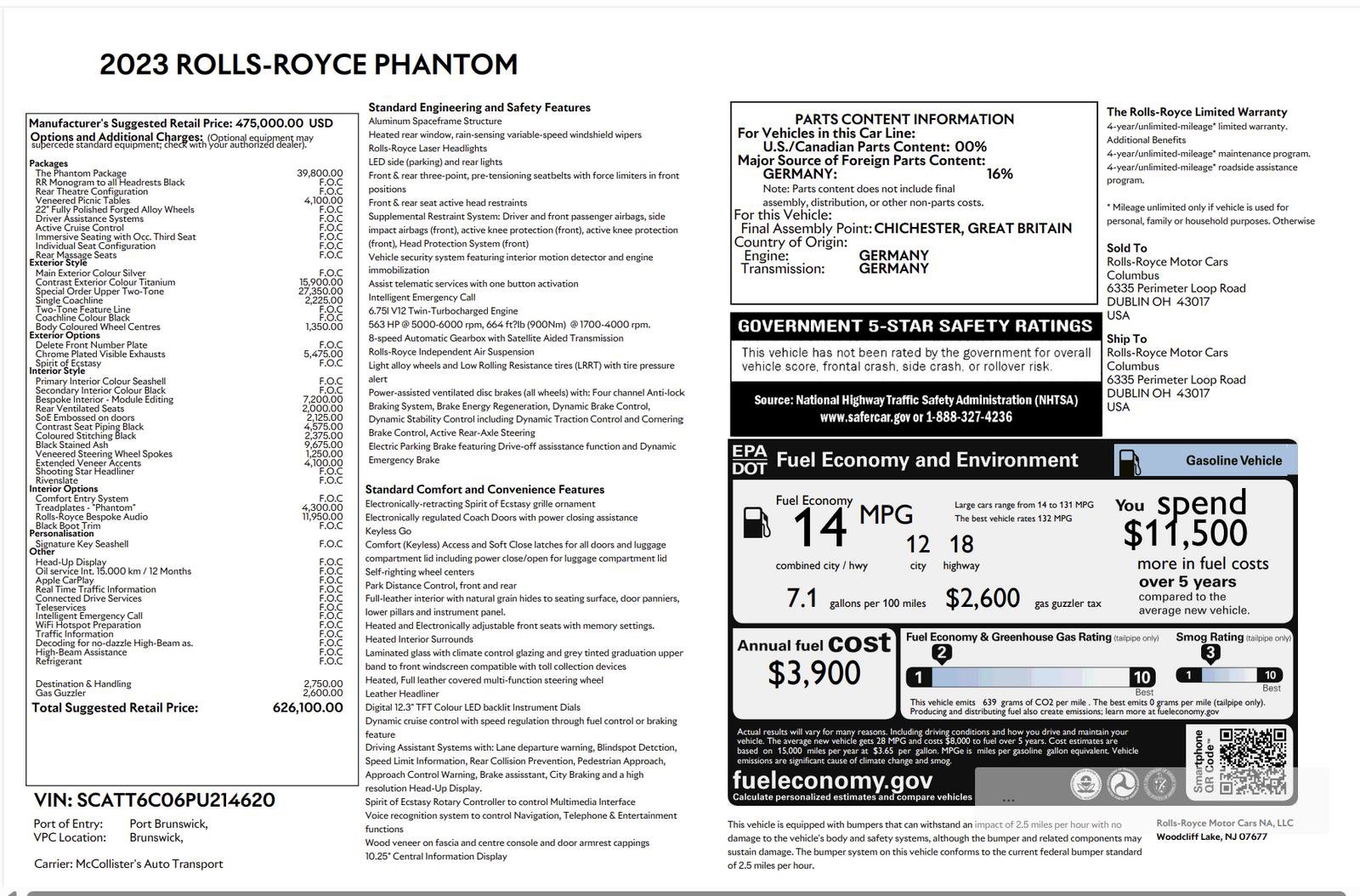 Used 2023 Rolls-Royce Phantom Sedan w/ The Phantom Package