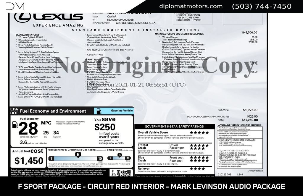 Used 2021 Lexus ES 250 F Sport w/ Accessory Package AWD/4WD image 2