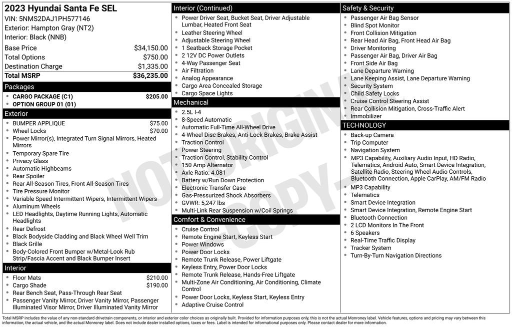 Used 2023 Hyundai Santa Fe SEL w/ Cargo Package AWD/4WD image 15