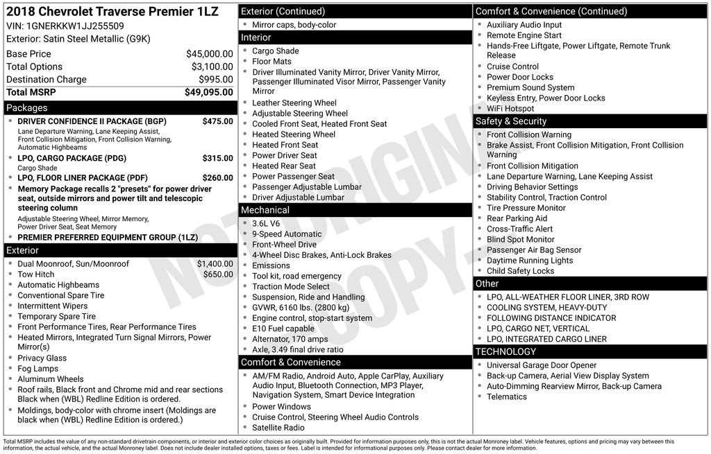 Used 2018 Chevrolet Traverse Premier w/ Driver Confidence II Package image 15