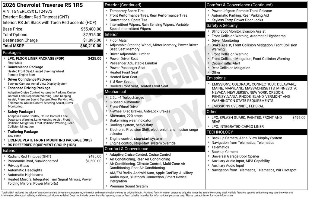 New 2026 Chevrolet Traverse RS w/ LPO, Floor Liner Package image 28