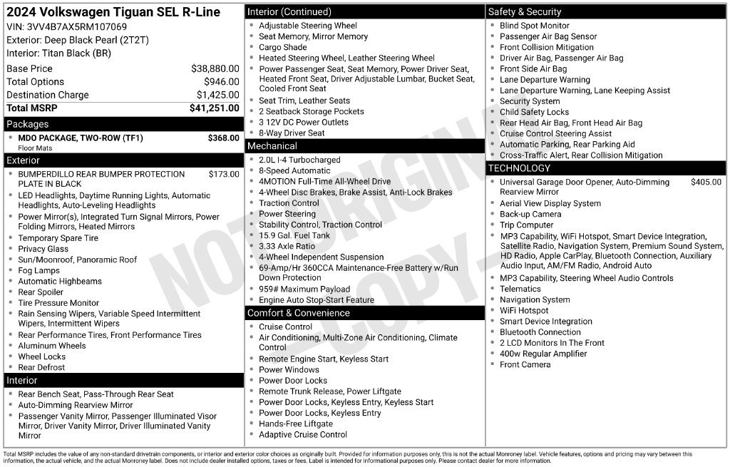 Used 2024 Volkswagen Tiguan SEL R-Line w/ MDO Package, Two-Row AWD/4WD image 67