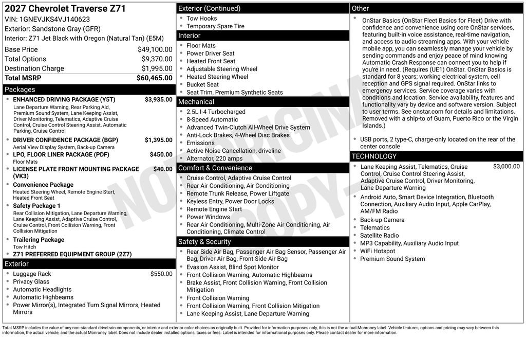 New 2027 Chevrolet Traverse Z71 w/ Enhanced Driving Package AWD/4WD image 6
