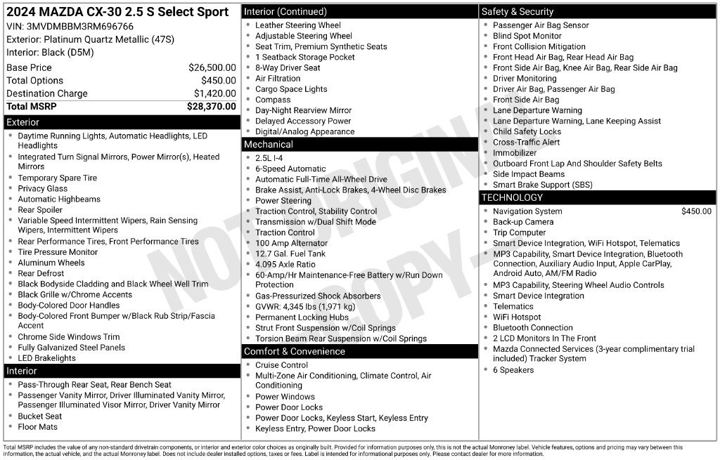 Used 2024 MAZDA CX-30 AWD 2.5 S w/ Select Sport Pkg image 6