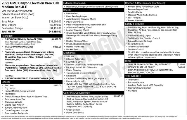 Used 2022 GMC Canyon Elevation w/ Elevation Premium Package image 36