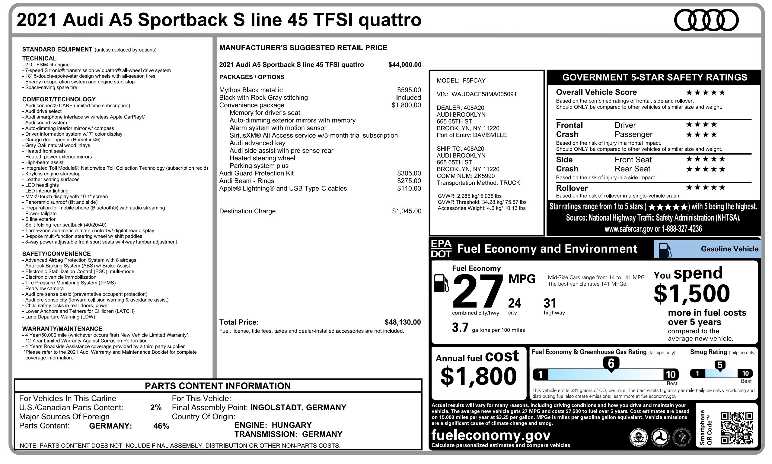 Used 2021 Audi A5 2.0T Premium w/ Convenience Package image 2