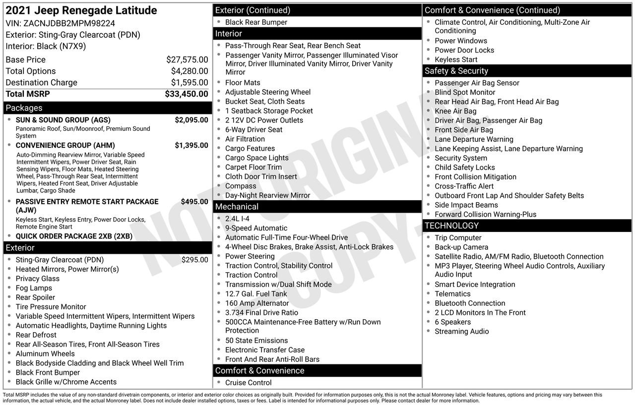Used 2021 Jeep Renegade Latitude w/ Sun & Sound Group AWD/4WD image 35
