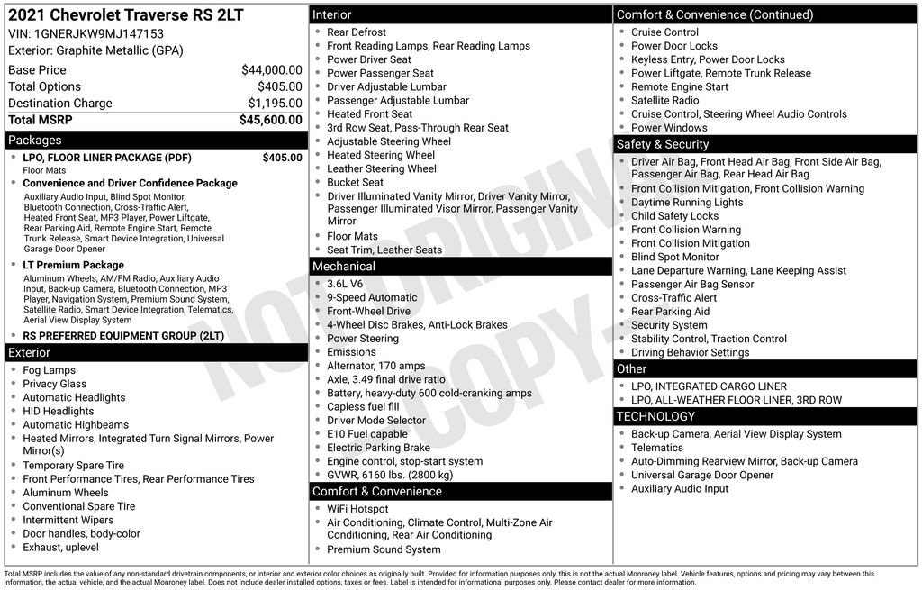 Used 2021 Chevrolet Traverse RS w/ LPO, Floor Liner Package image 11