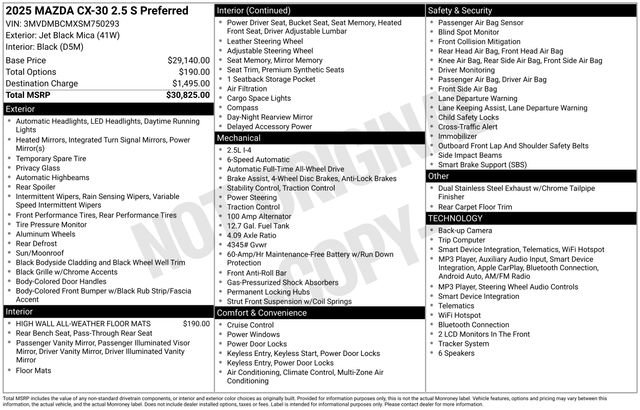 Certified 2025 MAZDA CX-30 AWD 2.5 S w/ Preferred Package image 6
