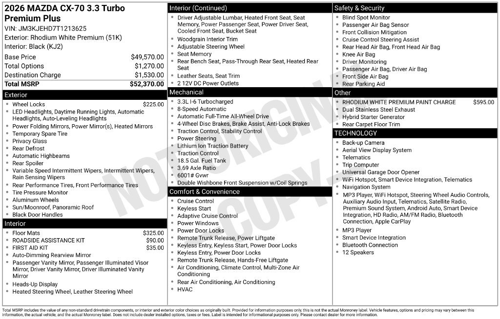 New 2026 MAZDA CX-70 3.3 Turbo w/ Premium Plus Pkg AWD/4WD image 27