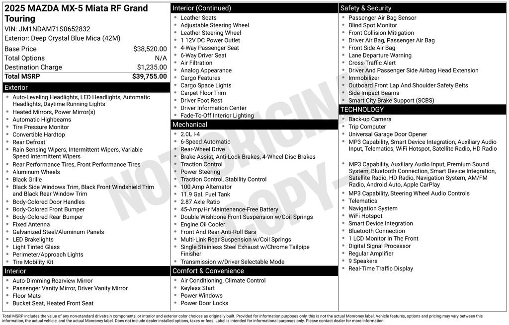 Certified 2025 MAZDA MX-5 Miata RF Grand Touring RWD image 19