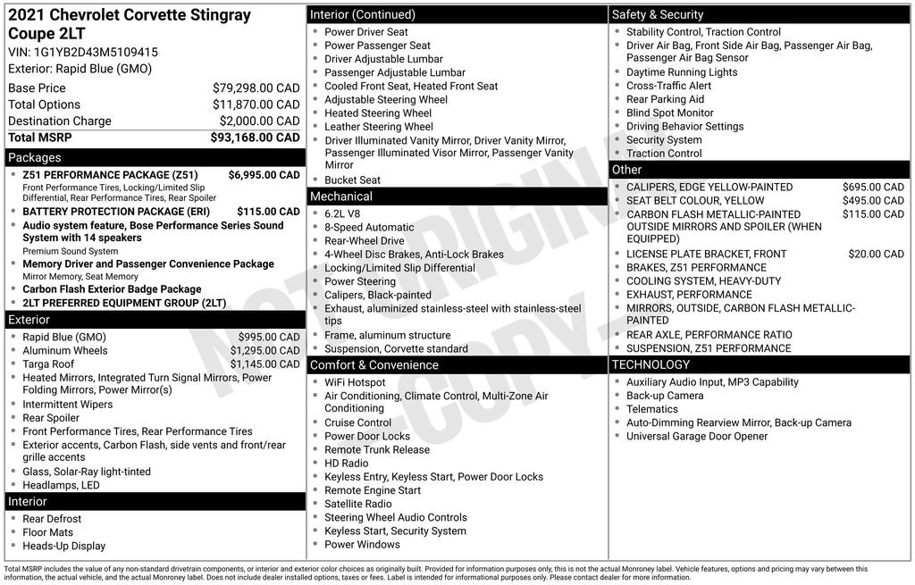 Used 2021 Chevrolet Corvette Stingray Preferred Cpe w/ Z51 Performance Package image 2