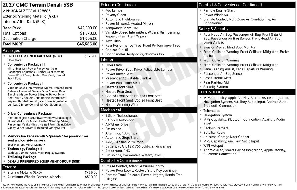 New 2027 GMC Terrain Denali w/ LPO, Floor Liner Package AWD/4WD image 4