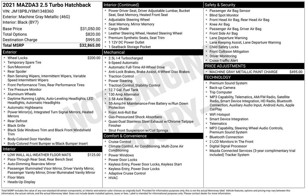 Used 2021 MAZDA MAZDA3 AWD 2.5 Turbo Hatchback image 39