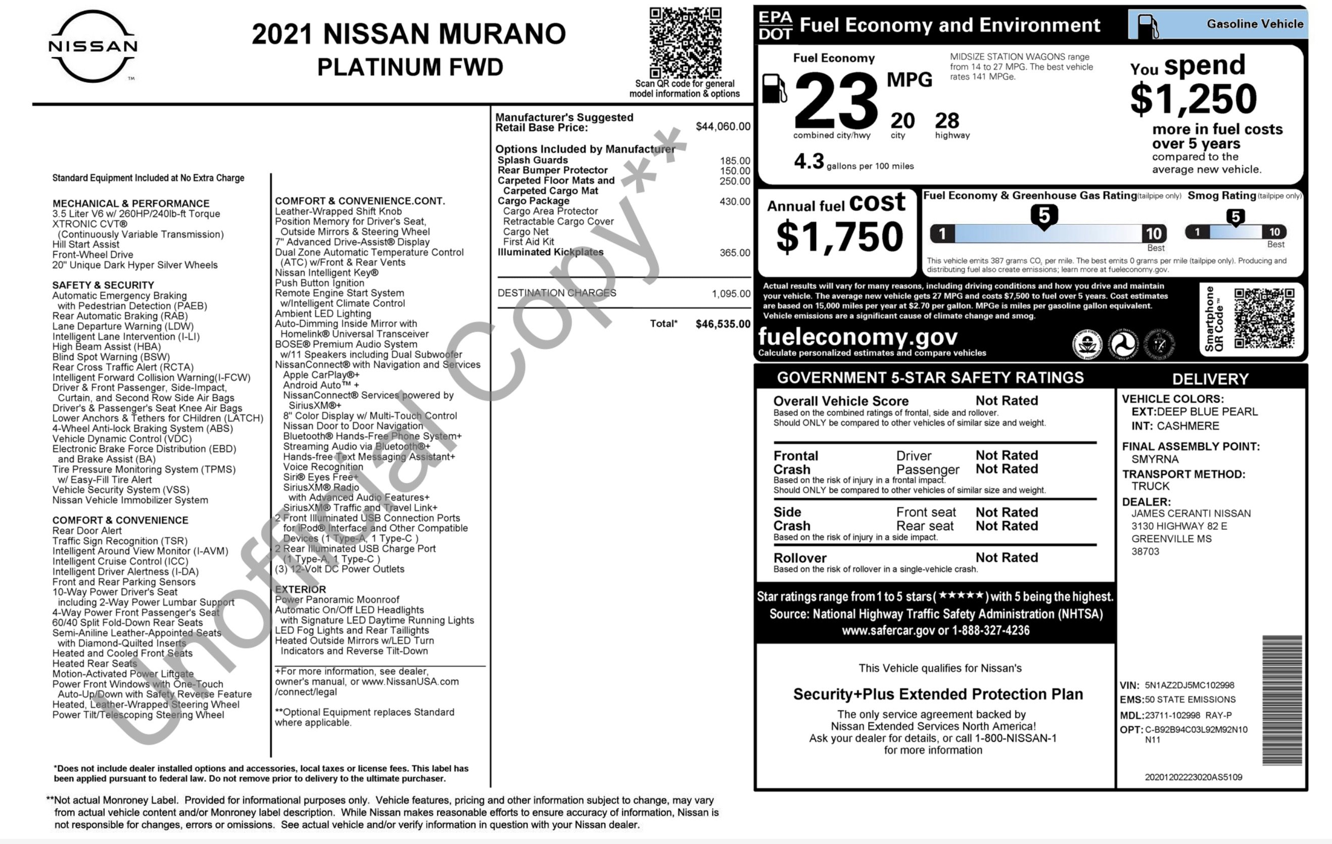 Used 2021 Nissan Murano Platinum w/ Cargo Package image 6