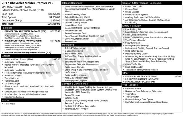 Used 2017 Chevrolet Malibu Premier w/ Premier Sun and Wheel Package FWD image 34