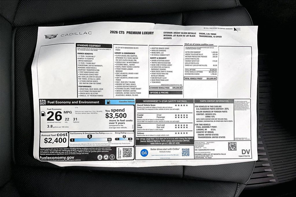 New 2026 Cadillac CT5 Premium Luxury RWD image 34