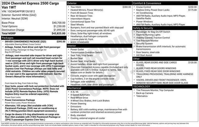 New 2024 Chevrolet Express 2500 Work Van 3D Cargo Van w/ Driver Convenience Package image 4