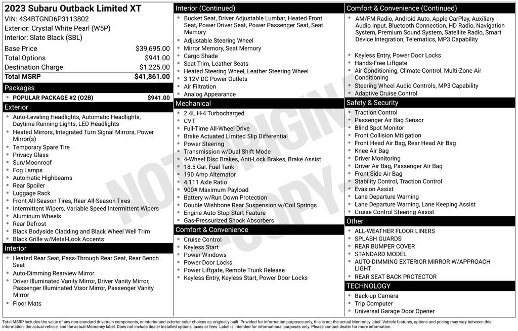 Certified 2023 Subaru Outback Limited XT w/ Popular Package #2 AWD/4WD image 7
