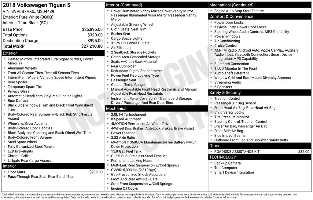 Used 2018 Volkswagen Tiguan S image 34