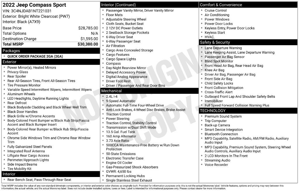 Certified 2022 Jeep Compass Sport AWD/4WD image 39