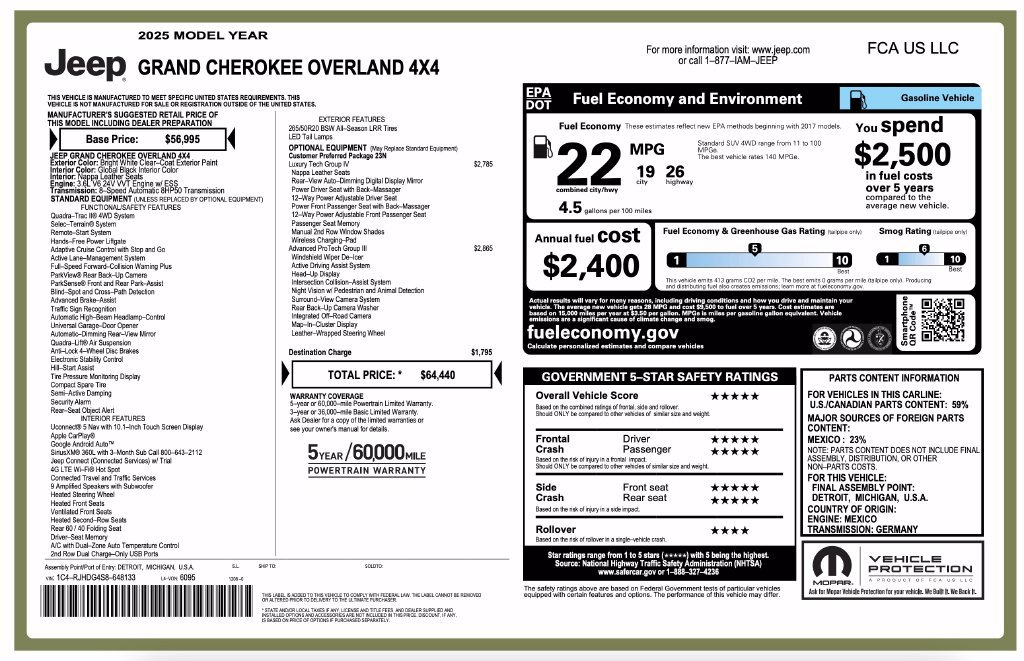 Used 2025 Jeep Grand Cherokee Overland w/ Adv Protech Group III AWD/4WD image 7