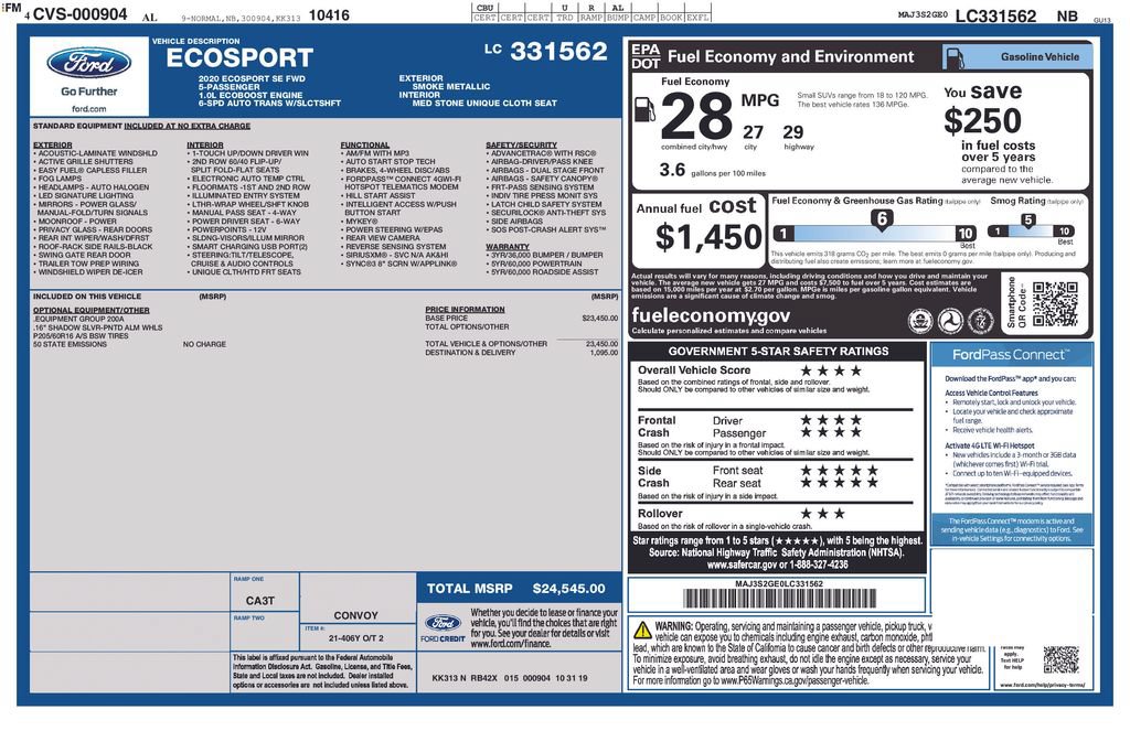 Used 2020 Ford EcoSport SE FWD image 52