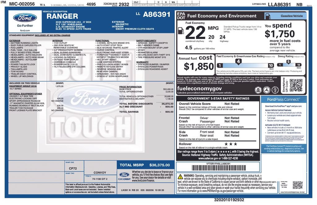 Used 2020 Ford Ranger XLT w/ Equipment Group 301A Mid AWD/4WD image 15