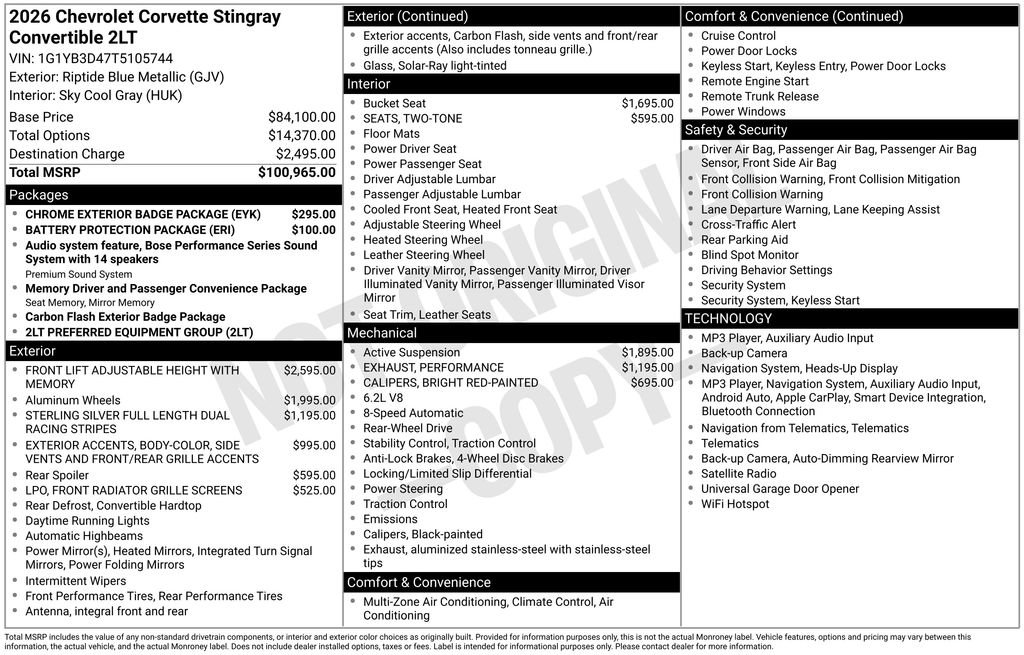 Used 2026 Chevrolet Corvette Stingray Preferred Conv w/ Chrome Exterior Badge Package RWD image 39