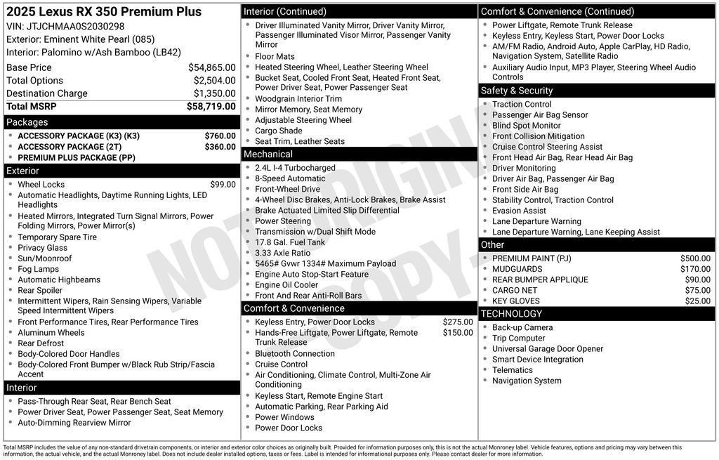 Used 2025 Lexus RX 350 Premium Plus w/ Accessory Package (K3) image 30