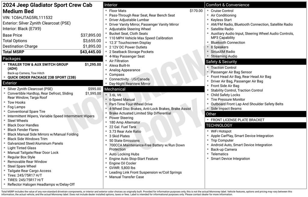 Certified 2024 Jeep Gladiator Sport AWD/4WD image 13