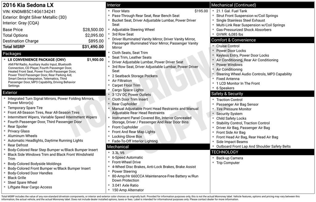 Used 2016 Kia Sedona LX w/ LX Convenience Package image 3