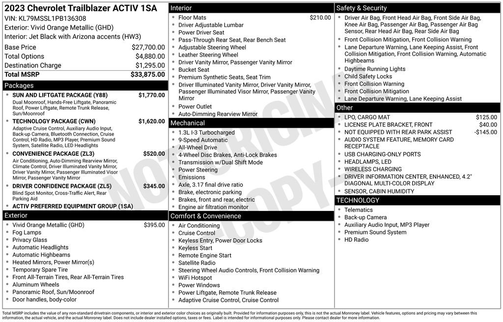 Used 2023 Chevrolet TrailBlazer ACTIV w/ Sun and Liftgate Package AWD/4WD image 37