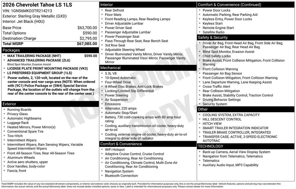 New 2026 Chevrolet Tahoe LS w/ Max Trailering Package AWD/4WD image 36