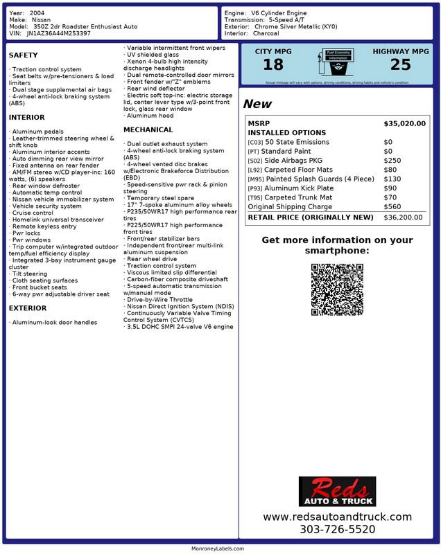 Used 2004 Nissan 350Z Enthusiast w/ Side Airbags Pkg image 41